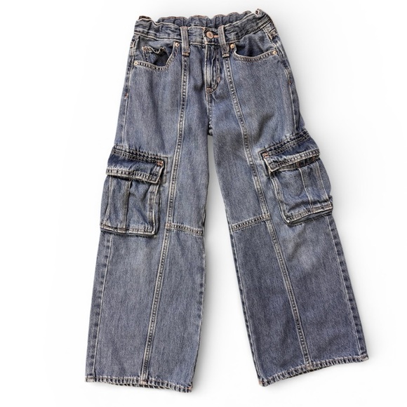 Old Navy Other - Girls High Waisted Wide Leg Cargo Jeans Size 8 Baggy Snap Fly Denim